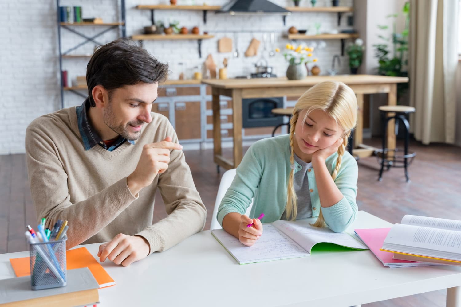 Parents and Kids Studing