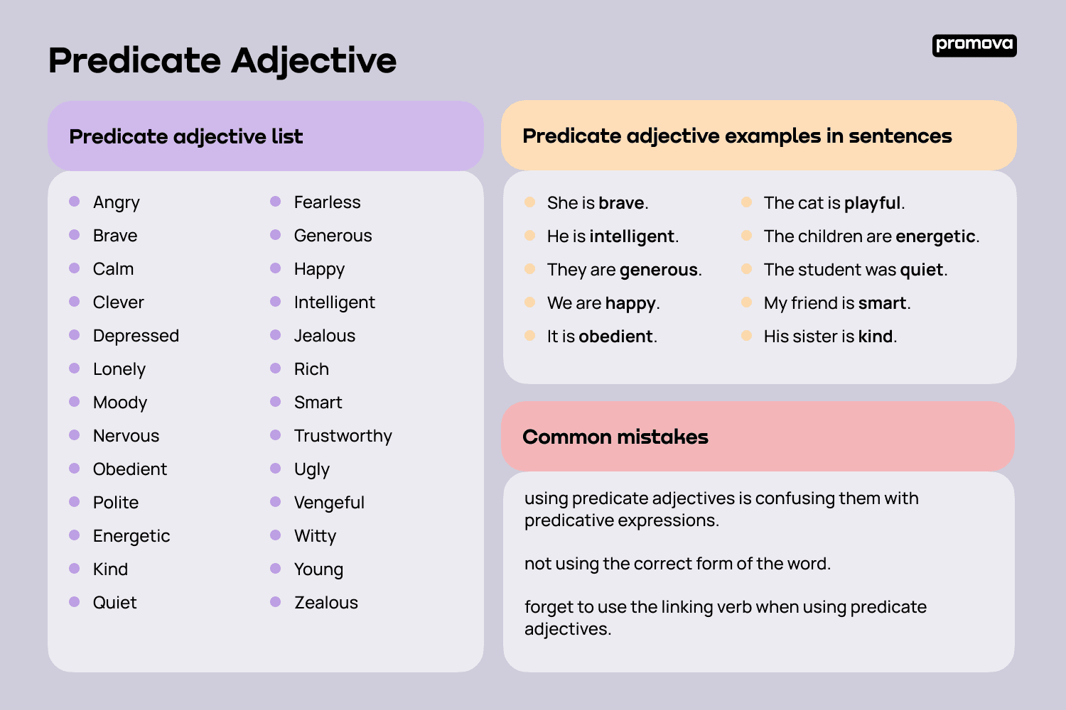 Predicate adjective list