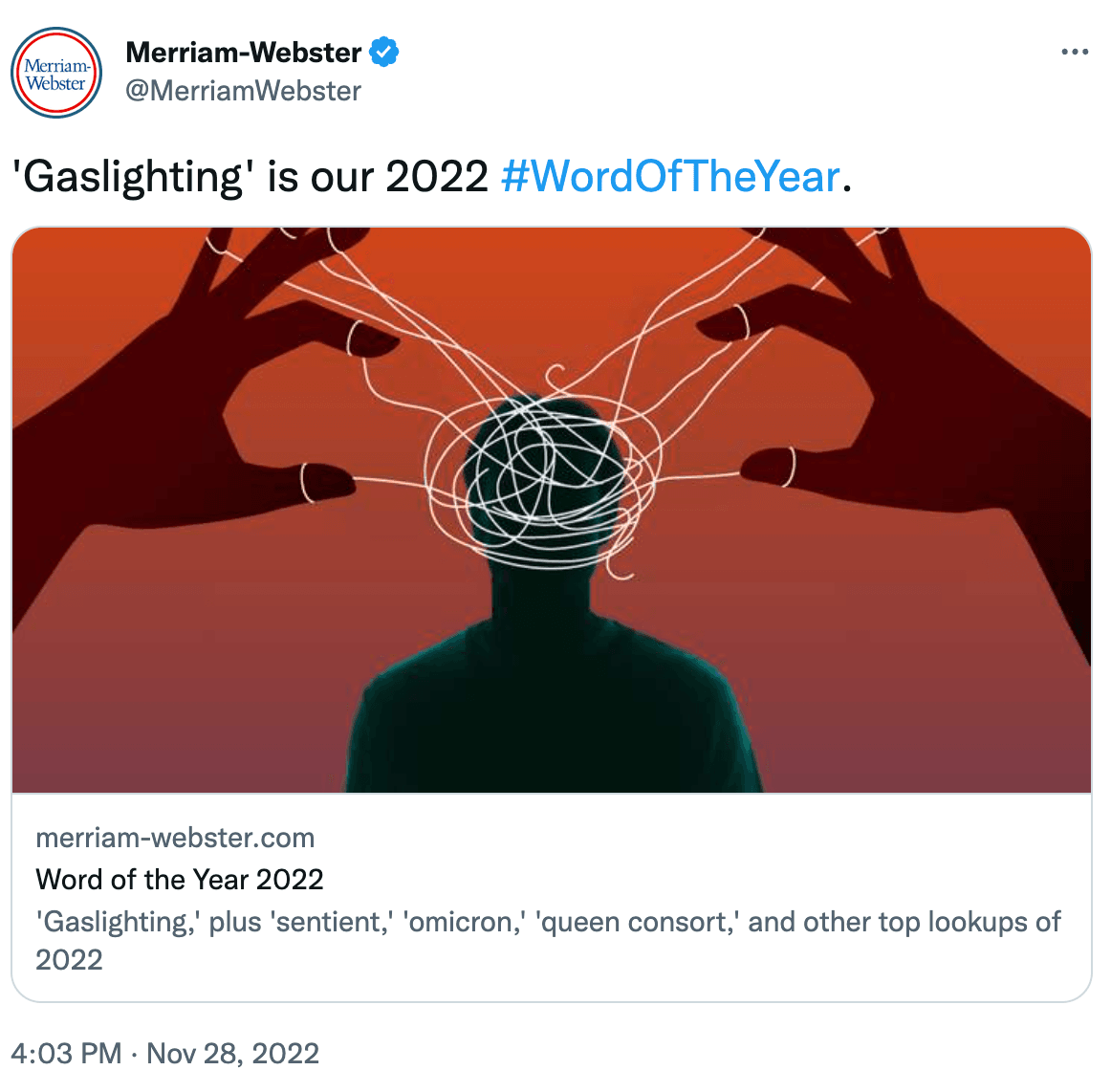 Gaslighting' is our 2022 WordOfTheYear