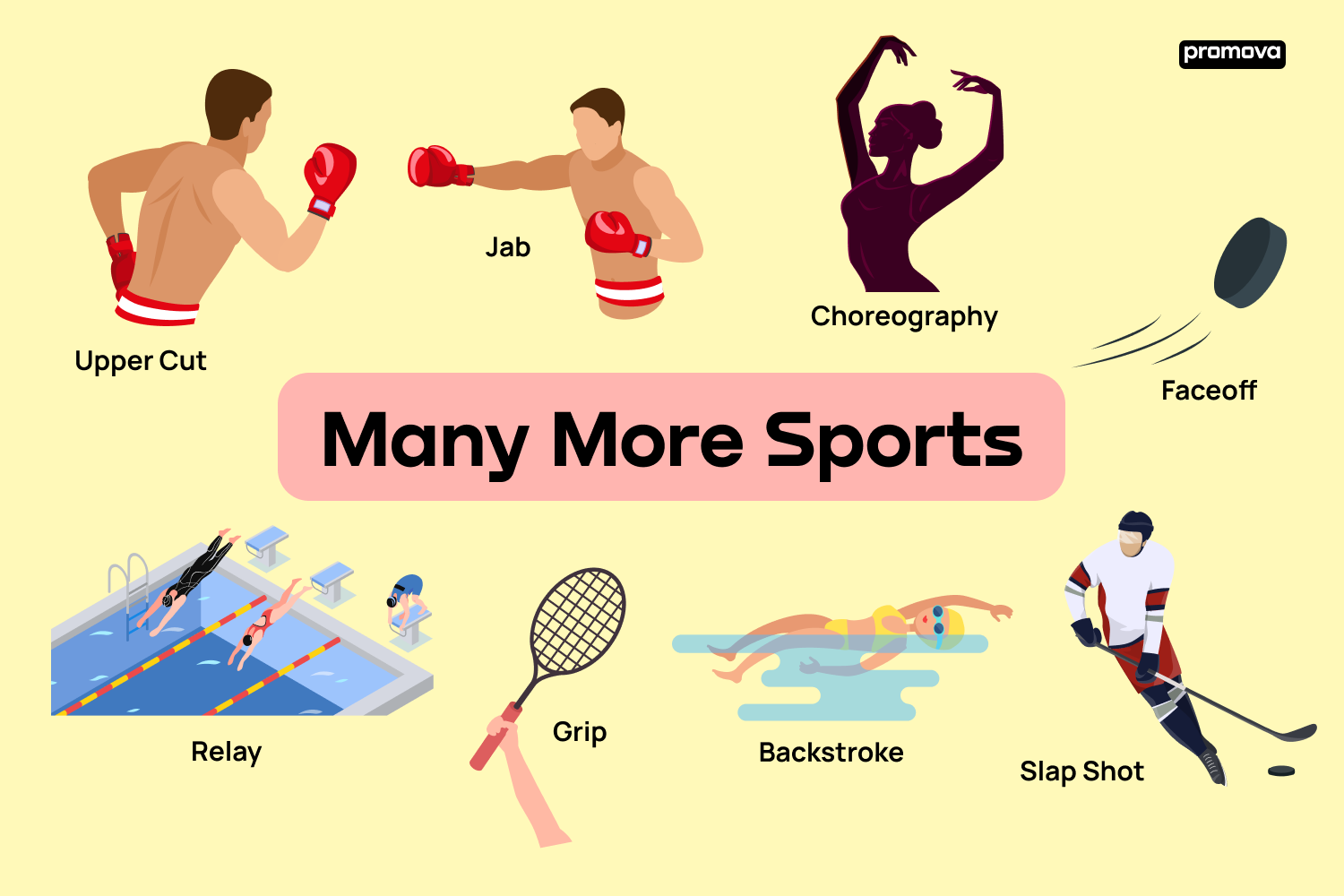 Boxing, Gymnastics, Squash, Hockey, and Swimming Vocabulary