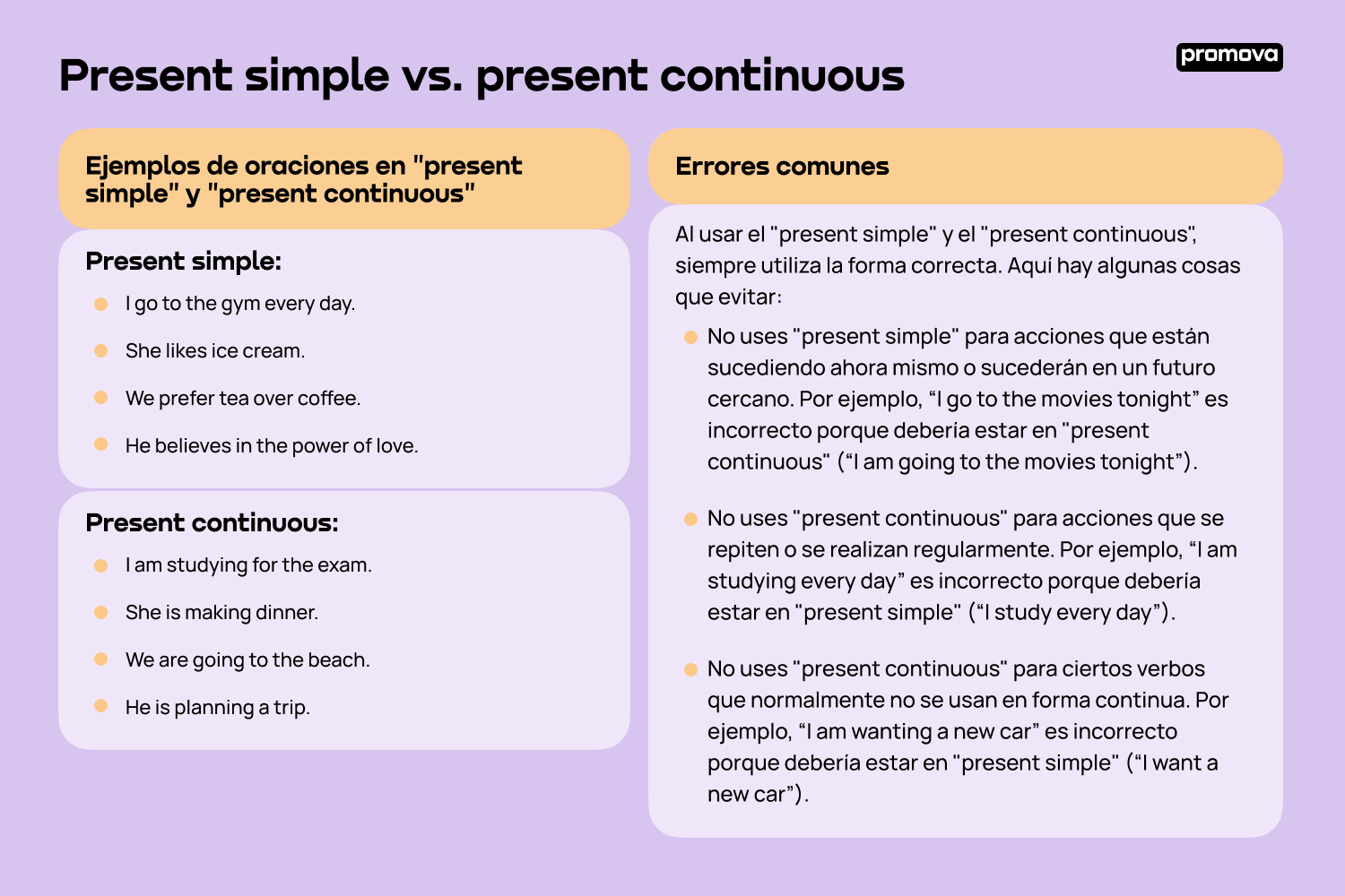 Guía sobre el uso del present simple y presente continuous en inglés